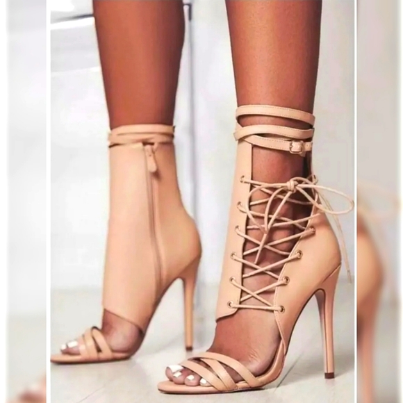 Shoes - Womens Lace Up High Heel Sandals Ladies Peep Toe Party Evening Shoes Gladiator
